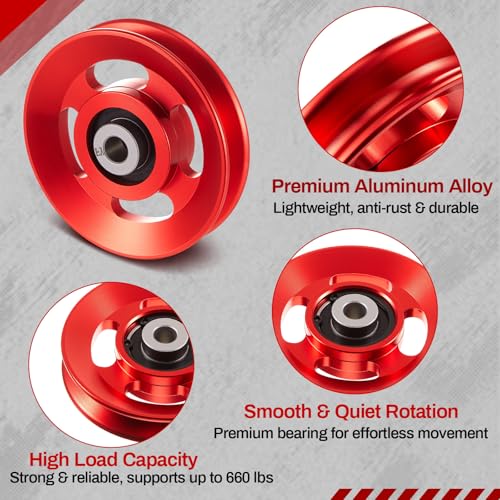 Soulchen 2-14 Pcs Aluminum Cable Pulley Wheel 90/95mm - color: Red, size: 90 mm
