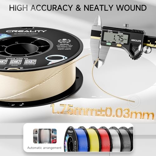 CREALITY PETG Filament 1.75mm 3D Printer Filament, 1kg (2.2lb) Neatly Wound Spool, Dimensional Accuracy ±0.03mm, Fit for Ender, Bambu Lab, Anycubic,ELEGOO FDM Printers, Beige - color: 1kg Beige Petg With Spool, size: 1.75 mm