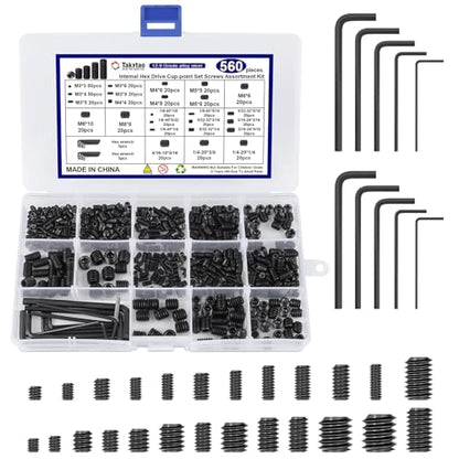 560PCS 25 Sizes Metric & SAE Set Screw Assortment Kit, 12.9 Alloy Steel - size: 560PCS