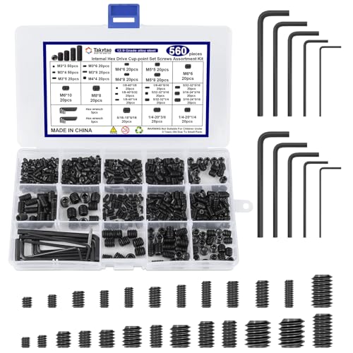 560PCS 25 Sizes Metric & SAE Set Screw Assortment Kit, 12.9 Alloy Steel - size: 560PCS