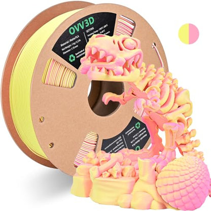 OVV3D Matte PLA Filament 1.75mm, Pink Yellow Macaron PLA 3D Printer Filament，Dual Color PLA Pink and Yellow 3D Printing Filament, +/-0.02mm 1kg - color: Dual-color Matte Pink & Yellow