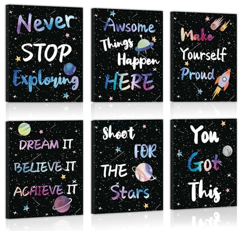 CHDITB Outer Space Framed Canvas Wall Art, Universe Theme Artwork, Inspirational Quote Wall Decor, Stellar Sky Poster, Galaxy Universe Art Prints For Kids Room, Boy Bedroom Classroom Decor(8X10 Inch) - color: Outer Space 3, size: 8x10 inches