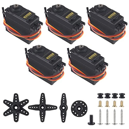 Servo Motor MG995 Control Angle180 Metal Gear Servo 20KG Digital High Speed Torque Servo Motor for Smart Car Robot Boat RC Helicopter Pack of 5