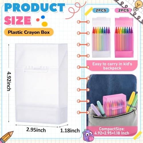 Clabby 2 Pcs 2 in 1 Plastic Crayon Box with Sharpener Holds 24, Clear,Pink - color: Clear,pink