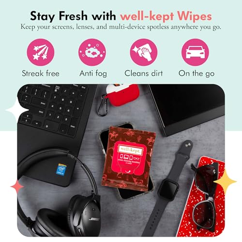 Well-Kept Tech & Lens Wipes - Eyeglass, Screen & Phone Cleaning, Multi-Surface, Lint-Free, Pre Moistened, Streak-Free & Non Scratching - Texas Hold Em, 12 Pack (180 Count) - size: 12 Pack