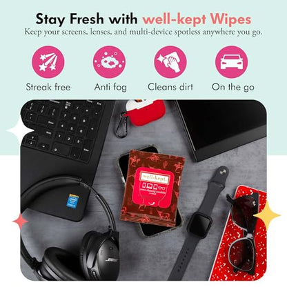 Well-Kept Tech & Lens Wipes - Eyeglass, Screen & Phone Cleaning, Multi-Surface, Lint-Free, Pre Moistened, Streak-Free & Non Scratching - Texas Hold Em, 12 Pack (180 Count) - size: 12 Pack