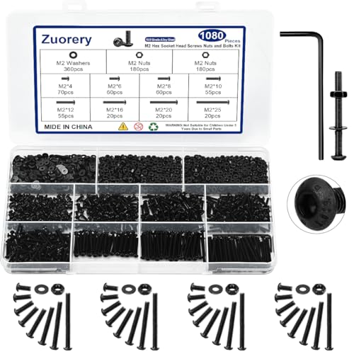 1080PCS M2 Screw Assortment Kit, M2x4/6/8/10/12/16/20/25mm M2 Screw Kits - size: M2