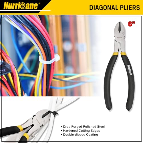 HURRICANE 7-Piece Pliers Set – 8" Water Pump, 8"/6" Slip Joint, 7" Linesman, 6" Diagonal, 6" & Mini Long Nose, Carbon Steel, Anti-Slip Double-Dipped Handle for Home, DIY, Automotive - size: 7 pcs