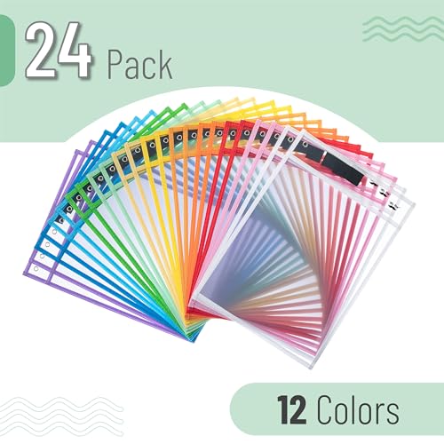 Mr. Pen- Reusable Dry Erase Pocket Sleeves, 10" x 14", 24 Pack, Colorful - color: Bright & Pastel Colors, size: 24 Pack