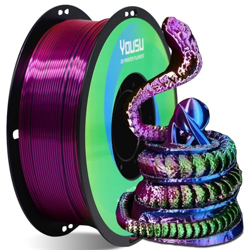 YOUSU Tri Color PLA 3D Printer Filament 1.75mm, Coextrusion Rainbow PLA Filament with Silk PLA Pink-Blue-Green, Multi Color 3D Printing Filament +/-0.02mm, 1kg/2.2lbs - color: 1-rose Red/Blue/Green