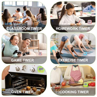 Digital Timer for Kids Teacher Supplies Classroom Timer for Study Learning Management Kitchen Work Exercise-4Pack Pink Blue Green White - color: Pink Blue Green White