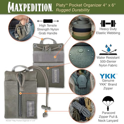 Maxpedition Platy Pocket Organizer, EDC Tool Pouch, Neck Wallet - color: Foliage, size: 4" x 6"