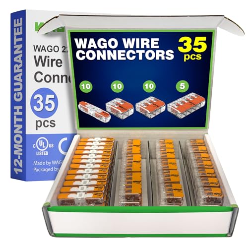 WAGO 221 Series 35pc Compact Splicing Wire Connectors | Includes (10x 221-2401), (10x 221-412), (10x 221-413), (5X 221-415) | WAGO Wire Connectors | 221 Straight Inline Splice | Electrical Lever Nuts - style: NAA221-35
