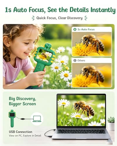 Outdoor Portable Kids Microscope: Handheld Microscope Auto Focus - color: Light Green