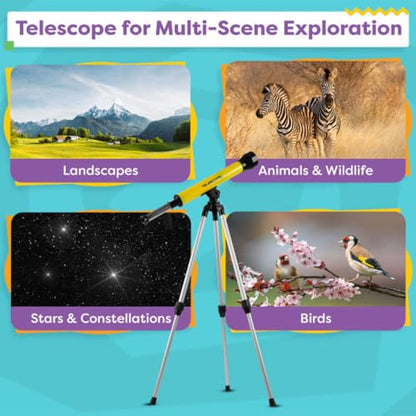 Telescope for Kids with Tripod - 40mm Beginner Optical Viewer with Adjustable Stand and 30x Magnification for Science and Astronomy by Hey Play