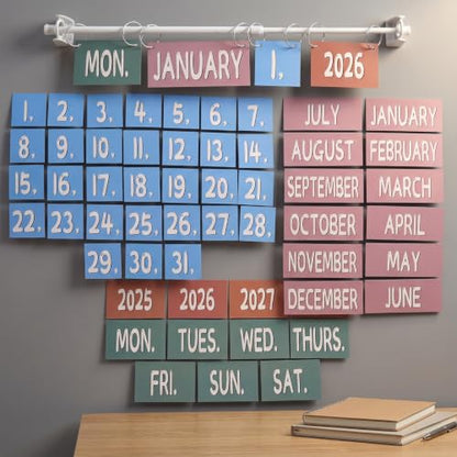 Flip Calendar Bulletin Board for Classroom Adjustable Calendar Holder Teacher School Decor with 54 Date Cards 2026-2028