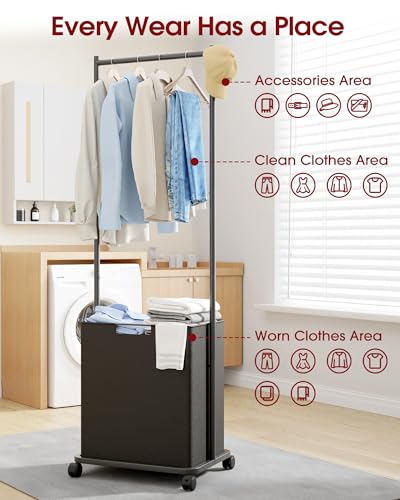 Sakugi Laundry Clothes Rack with Basket & Wheels, 16.6x12.6x68.9, Black