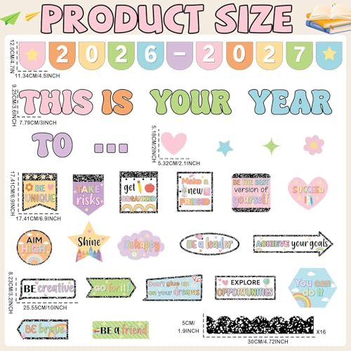 This is Your Year Bulletin Board Set Composition Notebook Classroom Decorations Welcome Back to School Paper Cutouts Positive Affirmation Bulletin Board Borders for School Wall Door Decor - style: This is Your Year