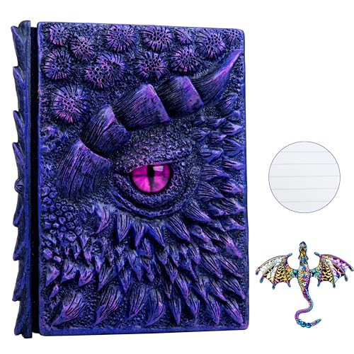 3D Dragon Eye Embossed Journal,Resin Engraving Notebook,Dnd notebook for Dragon Lovers ，Blank Paper,Hardcover Travel Notepad for Writing,Sketchbook,Collection,Gift,Decoration A4 and A5 Size (A5-Dark Purple-Lined-Brooch) - color: A5-Dark Purple-Lined-Brooc