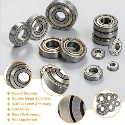 60Pcs Ball Bearings Kit 693ZZ 623ZZ 624ZZ 685ZZ 687ZZ 627ZZ 6 Sizes Small Bearings Assortment Kit Double Metal Sealed Shielded Bearings Carbon Steel Deep Groove Bearing