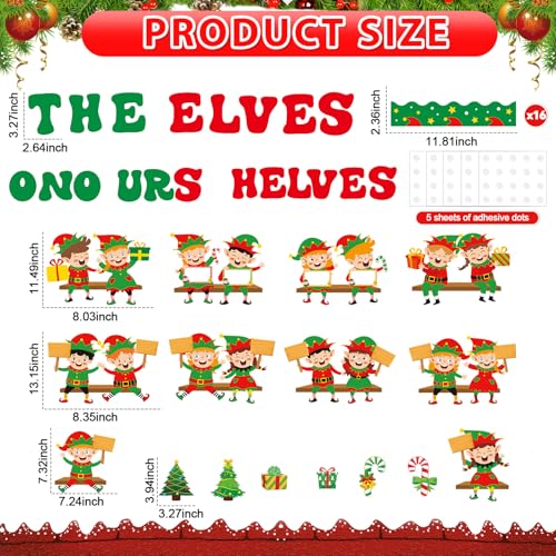 Christmas Elf Bookshelf Bulletin Board Set Elves On Our Shelves Classroom Decorations Xmas Elf Paper Cutouts Red Green Bulletin Board Border for School Wall Xmas Holiday Party Decor Teacher Supplies - style: Christmas Elf