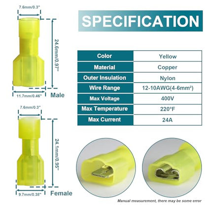 80PCS Spade Connectors, 12-10AWG Spade Terminal, Female and Male - size: 12-10AWG (80PCS)