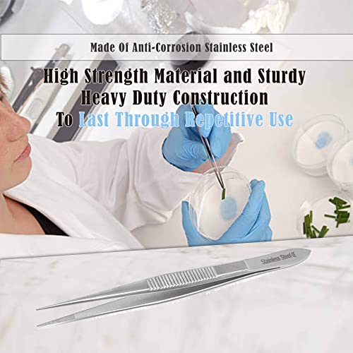 Stainless Steel High Precision Forceps with Fine Strong Straight Serrated Point to use Engineer Labware for Scientific Use (4.5 Inch) - size: 4.5 Inch