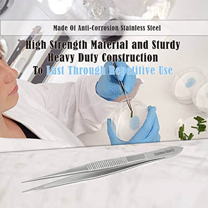 Stainless Steel High Precision Forceps with Fine Strong Straight Serrated Point to use Engineer Labware for Scientific Use (4.5 Inch) - size: 4.5 Inch