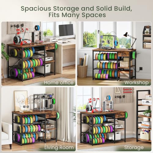 CHOEZON 3D Printer Stand with Storage, 3-Tier Heavy Duty 3D Printer Table - color: Rustic Brown