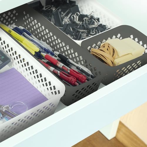 Glad Plastic Storage Basket Set - Multipurpose Drawer Trays, Kitchen Pantry Containers, and Bathroom Bins - Narrow Organizers, Grey, 6 Count (Pack of 4) - color: Grey, size: Narrow (Pack of 4)