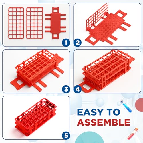 CroBlissful 4 Pcs 60 Hole Plastic Test Tube Rack Lab Holder Rack for 16mm/20mm Tube Detachable, Red - color: Red, size: 60 Hole