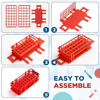 CroBlissful 4 Pcs 60 Hole Plastic Test Tube Rack Lab Holder Rack for 16mm/20mm Tube Detachable, Red - color: Red, size: 60 Hole