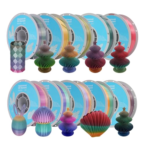 Silk Rainbow PLA 3D Printer Filament, 10 Rolls,1KG Spool(2.2lbs) 1.75mm 3D Printing Multicolor Gradient Filament Bundle for Most FDM 3D Printers,10 Different Silk Rainbow Colors - color: 10*1kg Silk Rainbow