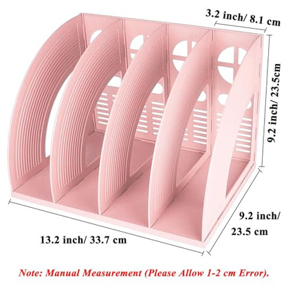 SAYEEC Sturdy Magazine Holder 4 Compartments Plastic Desktop File Organizer File Dividers Office Organizer Storage Document Magaizne Rack Display Box (Pink) - color: Pink-4 Sections