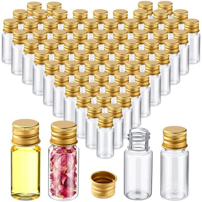 200 Pcs 10ml Mini Plastic Bottles Vials Tiny Jar with Aluminum Screw Lid Cap Clear Plastic Sample Container with Sealed Top Metal Lid for Cosmetic Essential Oil Specimen DIY Craft (Gold) - color: Gold