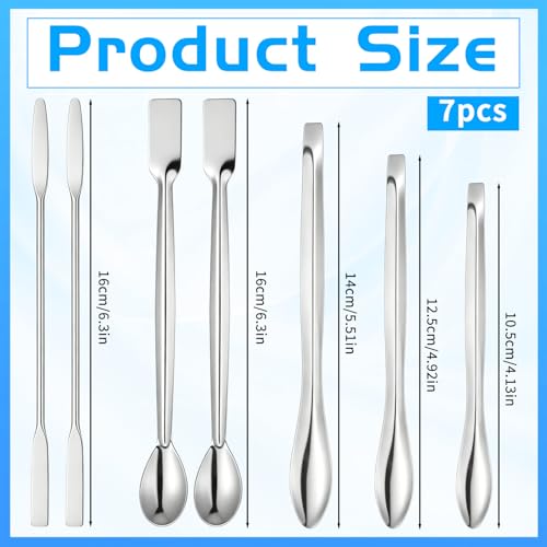 Lab Spatula, 7 Pcs Stainless Steel Lab Spoon Spatula/Sampling Spoons/Mixing Spatulas (3 Styles, Arrow-Shaped/Flat-End/Spoon-Shaped)