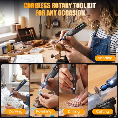 MulWark 113Pcs Rotary Tool Kit 5 Speed LED Display 4V Cordless Rotary Tool