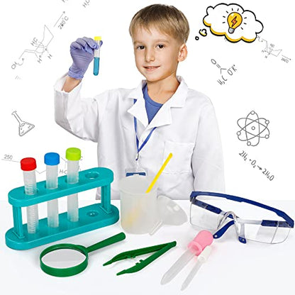 Scientist Costume for Kids, Lab Coat with Science Experiment Kit, Dress Up & Pretend Play for Boys Girls Ages 4 to 8 Years Old
