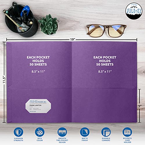 FILE-EZ Two-Pocket Folders, Purple, 25-Pack, Textured Paper, Letter Size (EZ-32545) - color: Purple, size: 25 Folders