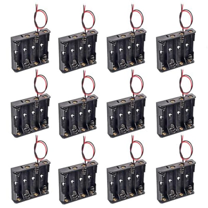 12pcs AA Battery Holder 4X 1.5V AA Battery Holder 4AA Battery Holder Case with Wires