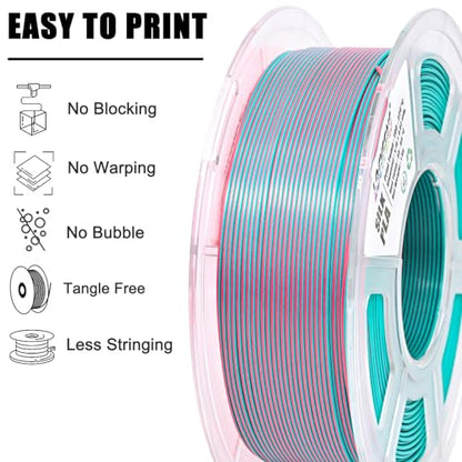 PLA Filament 1.75mm, Silk PLA 3D Printer Filament, Dual Color Filament - Pink and Sky Blue 1.75 PLA Filament- 2 in 1 Coextrusion 3D Filament PLA 1.75 +/- 0.02mm, Fit to AMS, 1kg/Spool - color: Dual-color Sky Blue & Pink