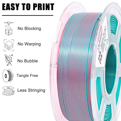 PLA Filament 1.75mm, Silk PLA 3D Printer Filament, Dual Color Filament - Pink and Sky Blue 1.75 PLA Filament- 2 in 1 Coextrusion 3D Filament PLA 1.75 +/- 0.02mm, Fit to AMS, 1kg/Spool - color: Dual-color Sky Blue & Pink