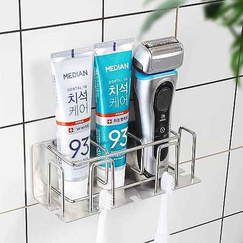 HANZE Toothbrush and Toothpaste Holder Wall Mounted – Space-Saving Bathroom Organizer (Black) - color: 4 Person - Black