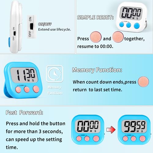 Timer for Kids Digital Kitchen Timers for Cooking- 2 Pack Blue White - color: Blue White