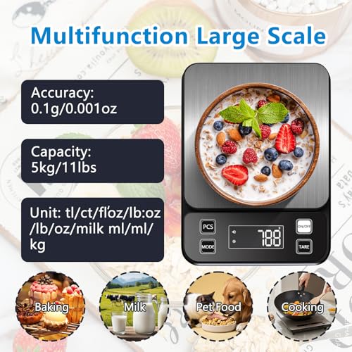 IPX7 Waterproof Food Scale 0.1g Precision Kitchen Scale, 10kg/22lb Digital Food Scale USB Rechargeable, Backlight Gram Scale Stainless Steel & Washable Digital Scale for Cooking, Baking,Weight Loss - style: IPX7_Rechargeable_22lbs