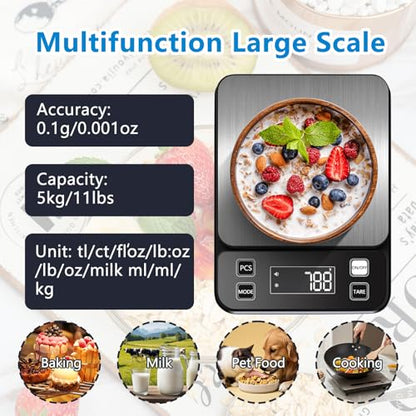 IPX7 Waterproof Food Scale 0.1g Precision Kitchen Scale, 10kg/22lb Digital Food Scale USB Rechargeable, Backlight Gram Scale Stainless Steel & Washable Digital Scale for Cooking, Baking,Weight Loss - style: IPX7_Rechargeable_22lbs