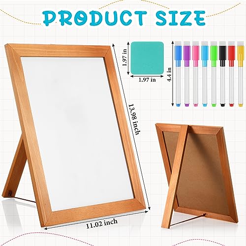 Chuangdi Desktop Dry Erase Board Whiteboard with Stand 14 x11 Desktop Whiteboard Wooden Frame White Writing Board with 8 Pcs Marker Pens 1 Magnetic Eraser for School Office Restaurant Menu Supplies