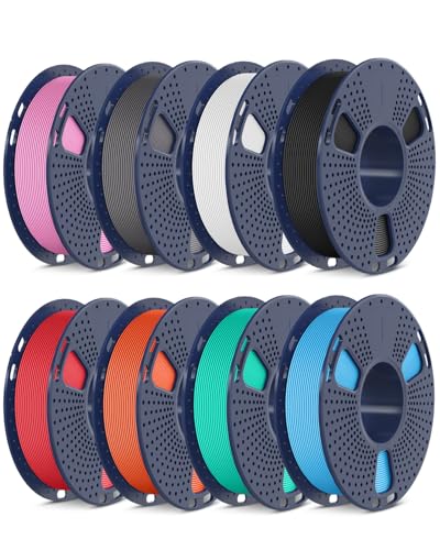 SUNLU High Speed PETG Filament 1.75mm, Multicolor, 8 Pack, 8 Colors - color: 8*250g - Black+white+grey+red+sky Blue+pink+orange+mint Green, size: 2KG