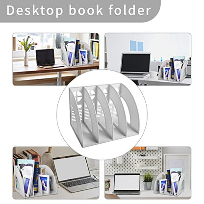 Marte Vanci Magazine File Holder Desktop Book Organizer Plastic Storage Sturdy Vertical 4 Section Folder (Light Gray) - color: Light Gray 4 Section