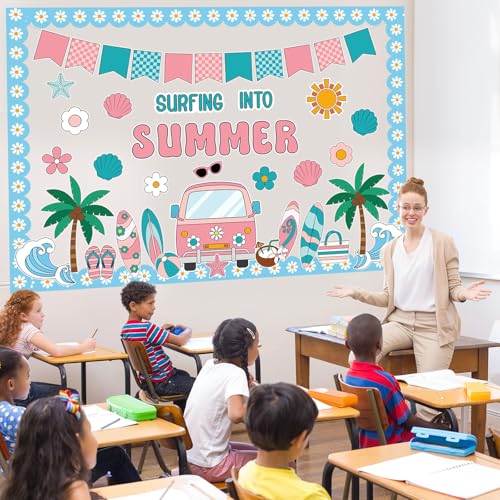 Epakh Summer Bulletin Board Set Back to School Groovy Decor for Classroom - style: Beach